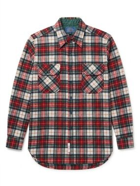 Vintage Pendleton 100% Wool Read Green Plaid Tartan long Sleeve Button Down M